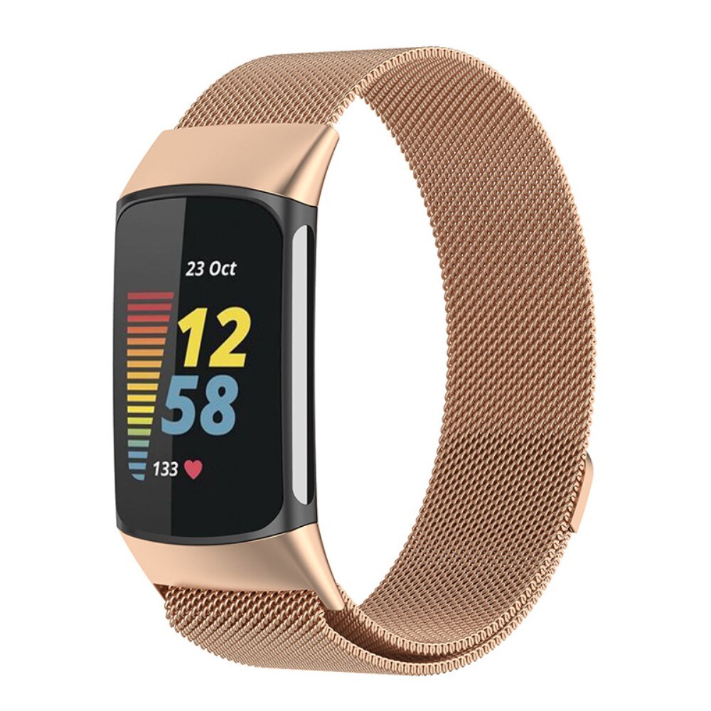 Fitbit Charge 5 Armbånd Milanese Loop, Rose guld