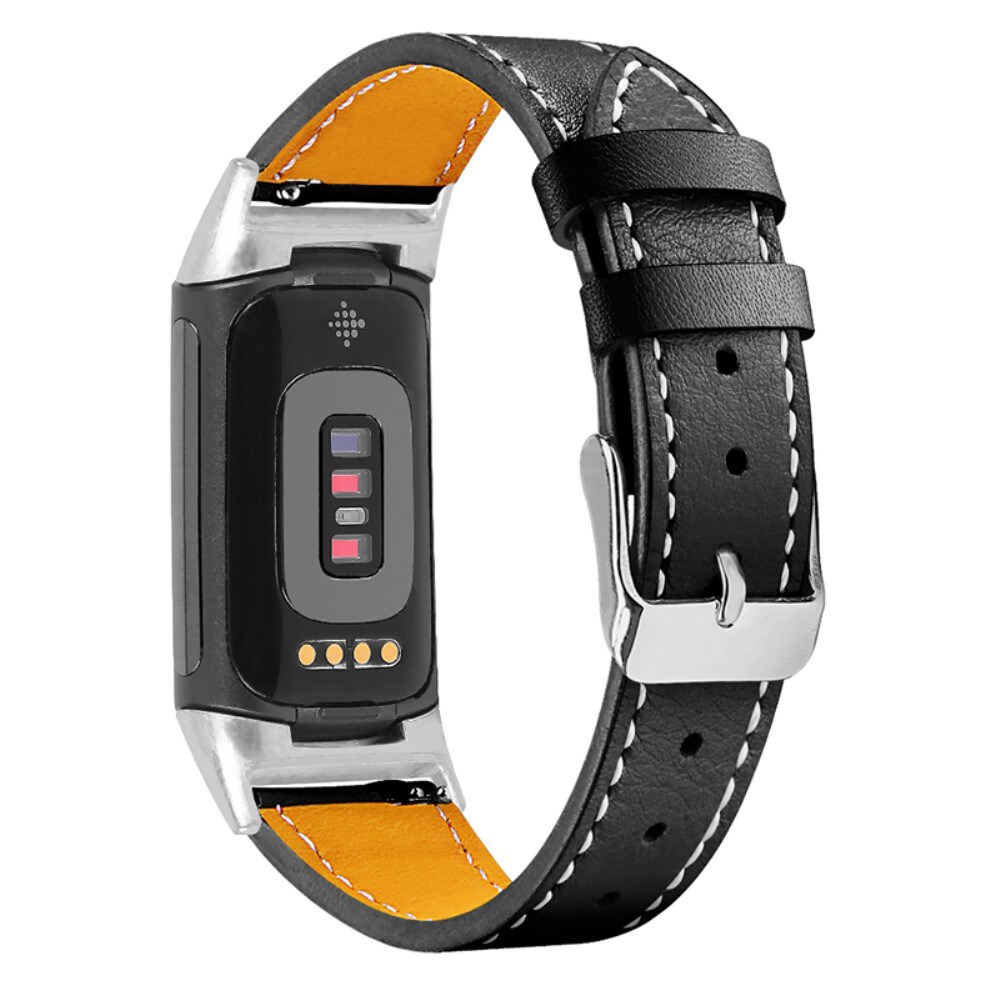 Fitbit Charge 5 Armbånd i ægte læder, Sort