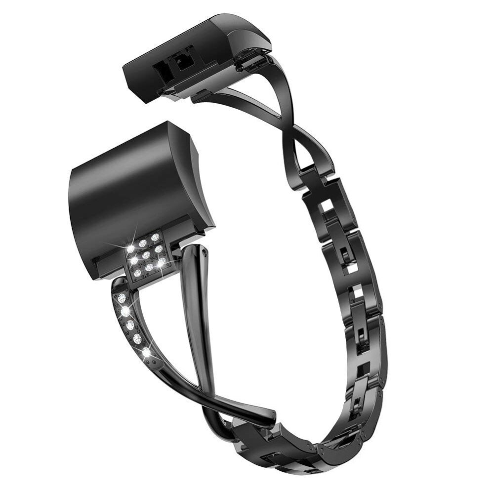 Fitbit Charge 5 Smalt kædearmbånd med glitrende sten, Sort