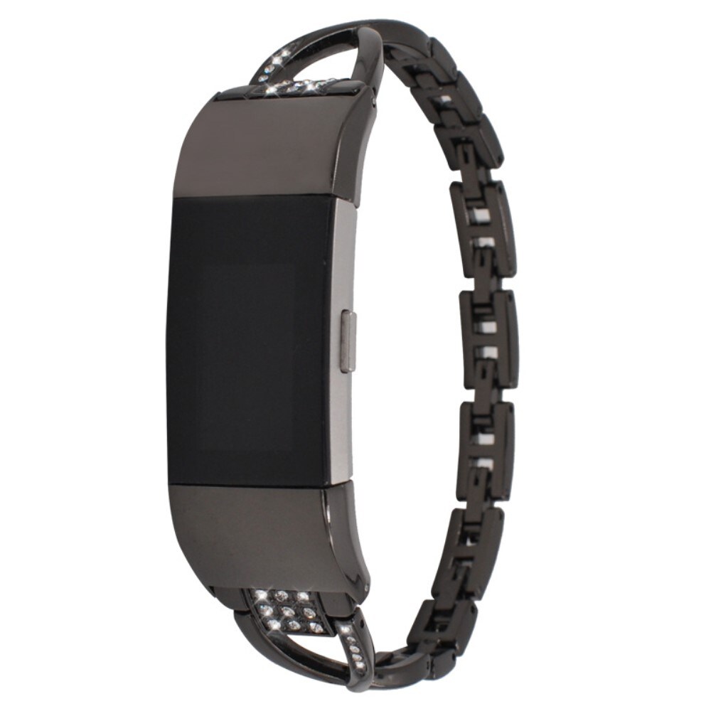 Fitbit Charge 5 Smalt kædearmbånd med glitrende sten, Sort