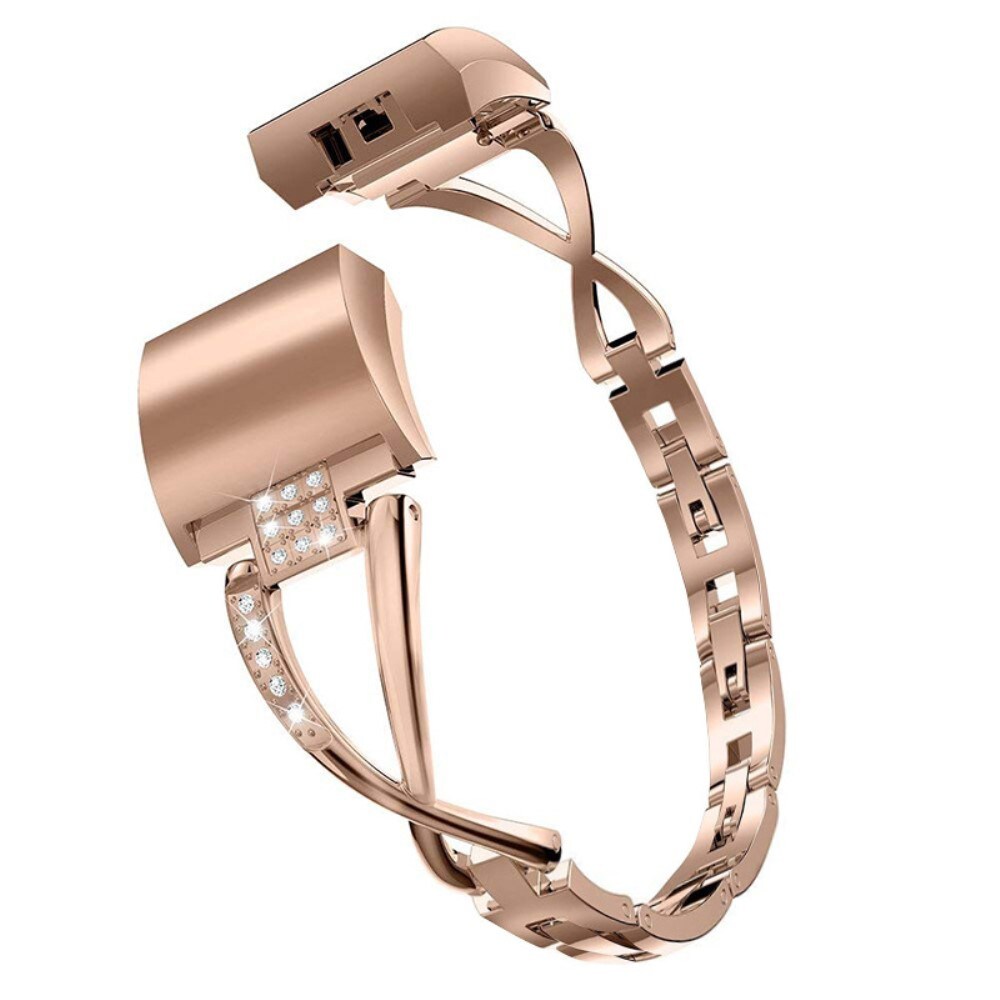 Fitbit Charge 5 Smalt kædearmbånd med glitrende sten, Rose guld