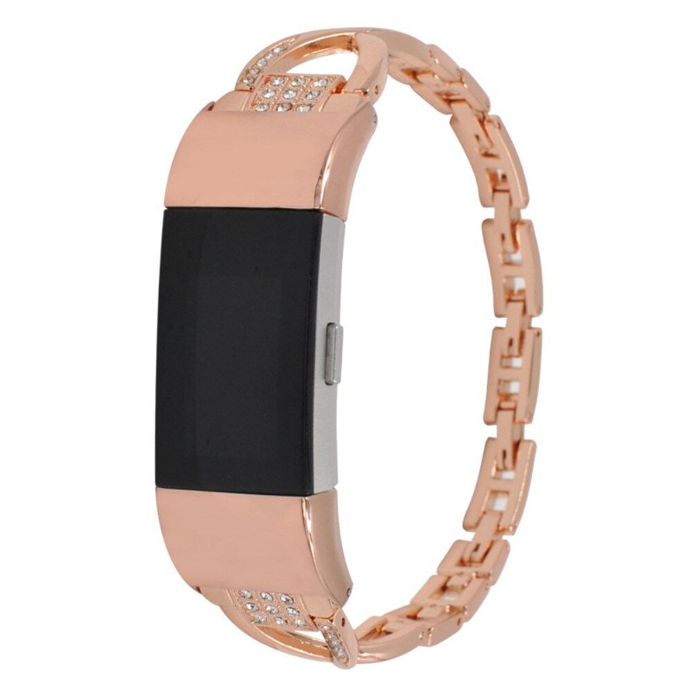 Fitbit Charge 5 Smalt kædearmbånd med glitrende sten, Rose guld