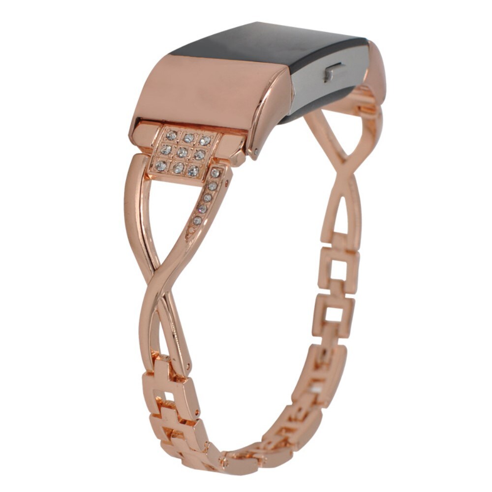 Fitbit Charge 5 Smalt kædearmbånd med glitrende sten, Rose guld