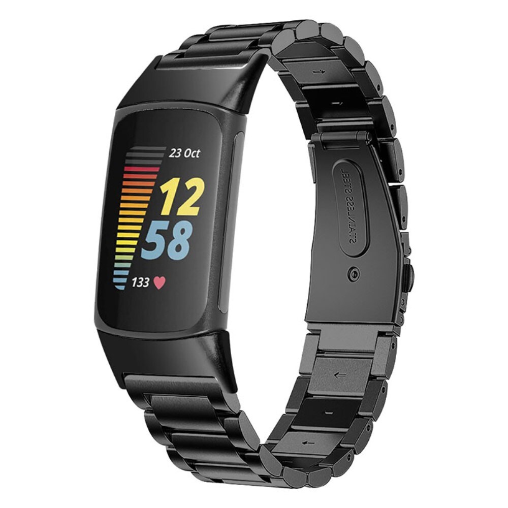 Fitbit Charge 5 Stilrent linkarmbånd i metal, Sort