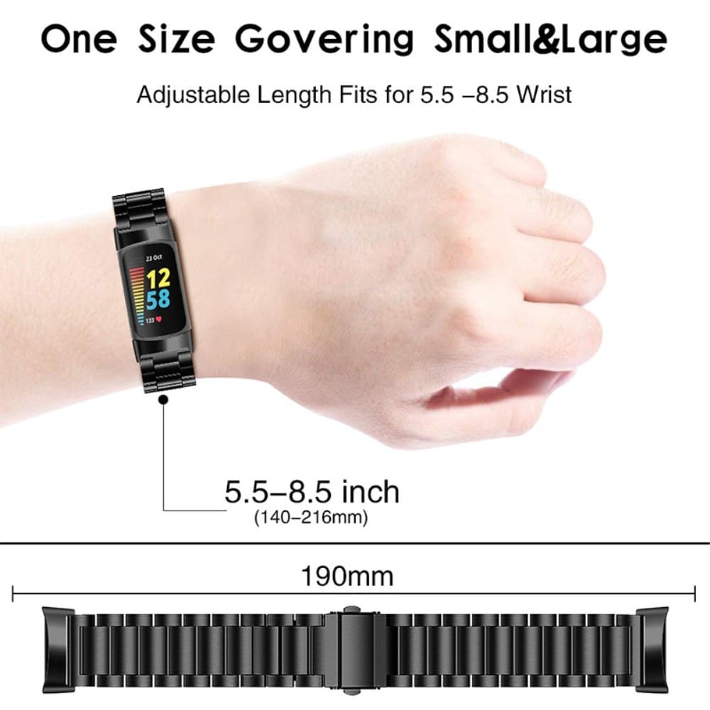 Fitbit Charge 5 Stilrent linkarmbånd i metal, Sort
