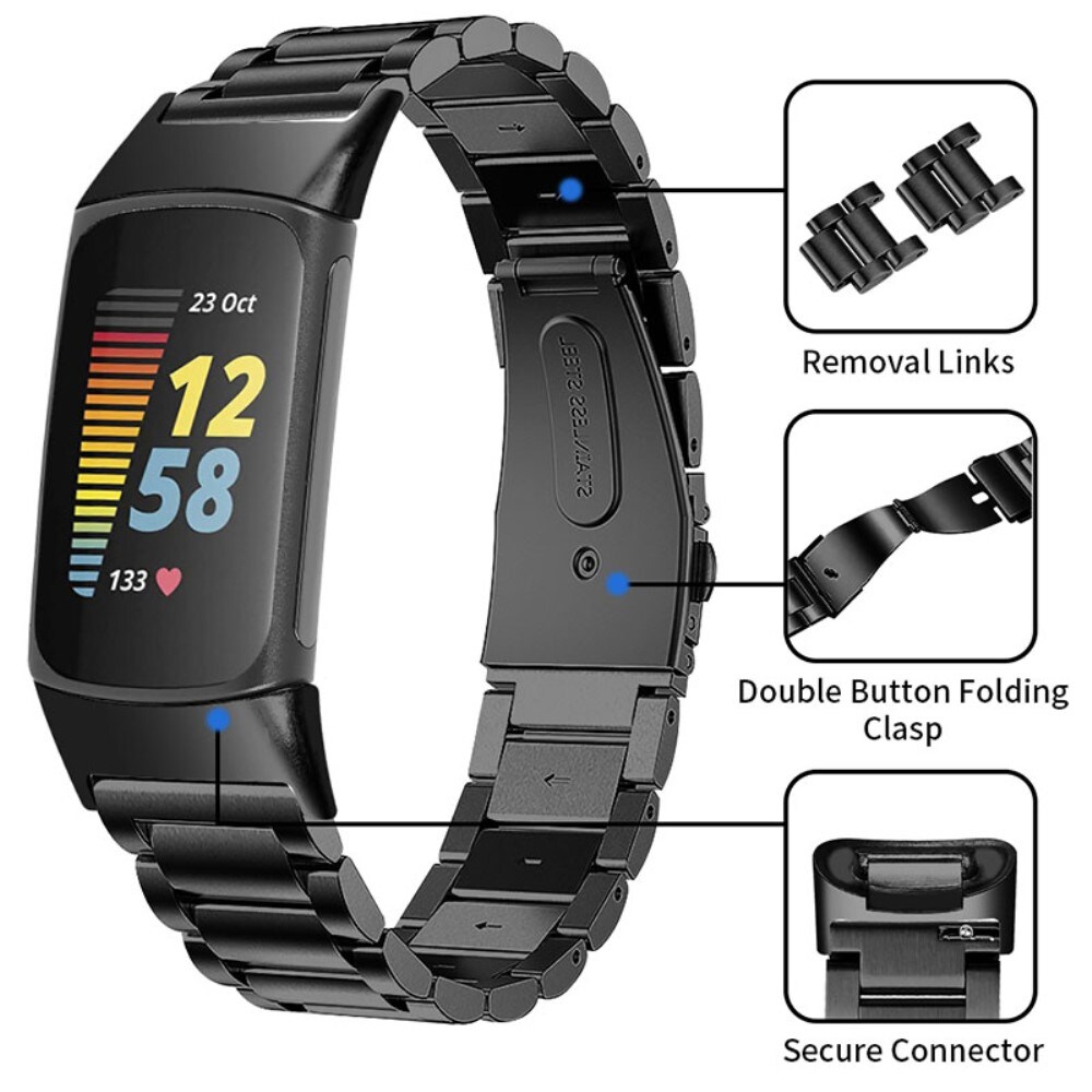 Fitbit Charge 5 Stilrent linkarmbånd i metal, Sort