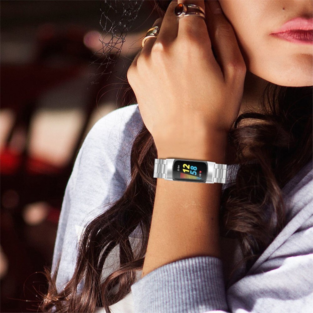 Fitbit Charge 6 Stilrent linkarmbånd i metal, Sølv
