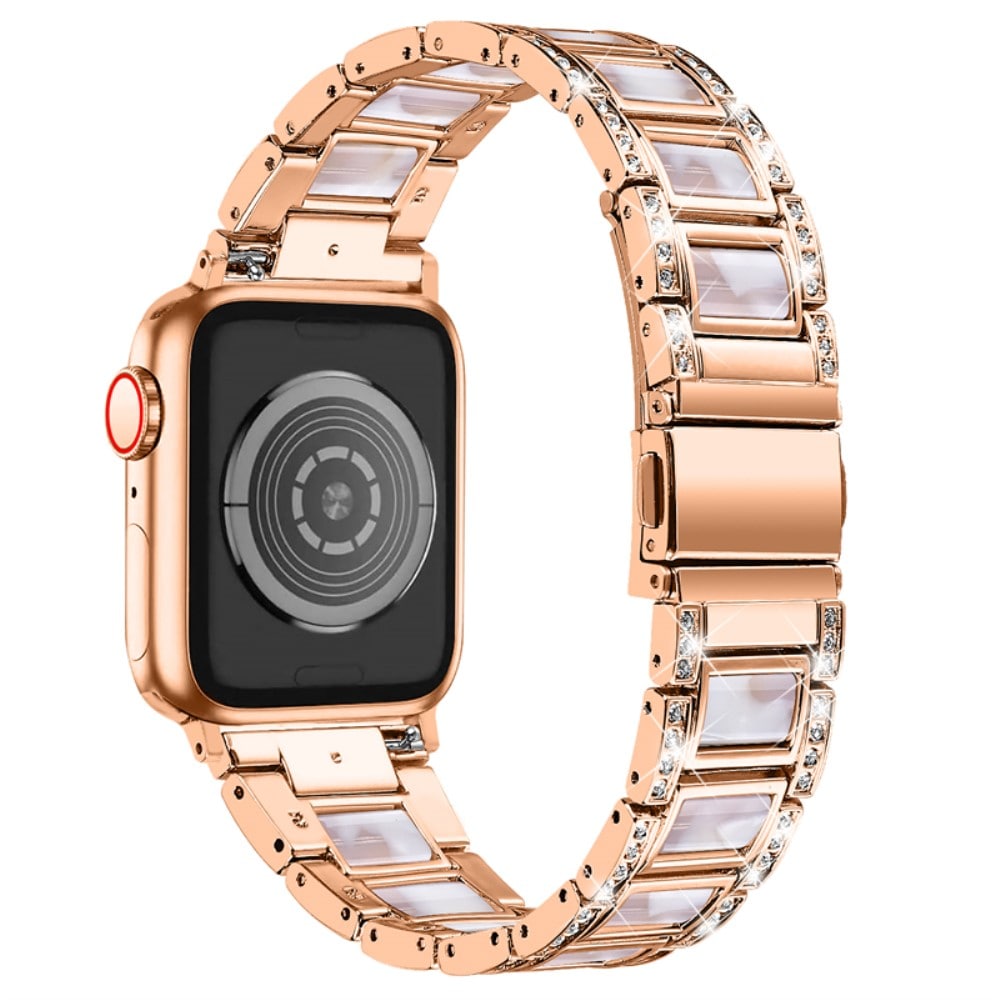 Apple Watch Series 11 42mm Armbånd i metal med fine sten, Rosegold Pearl