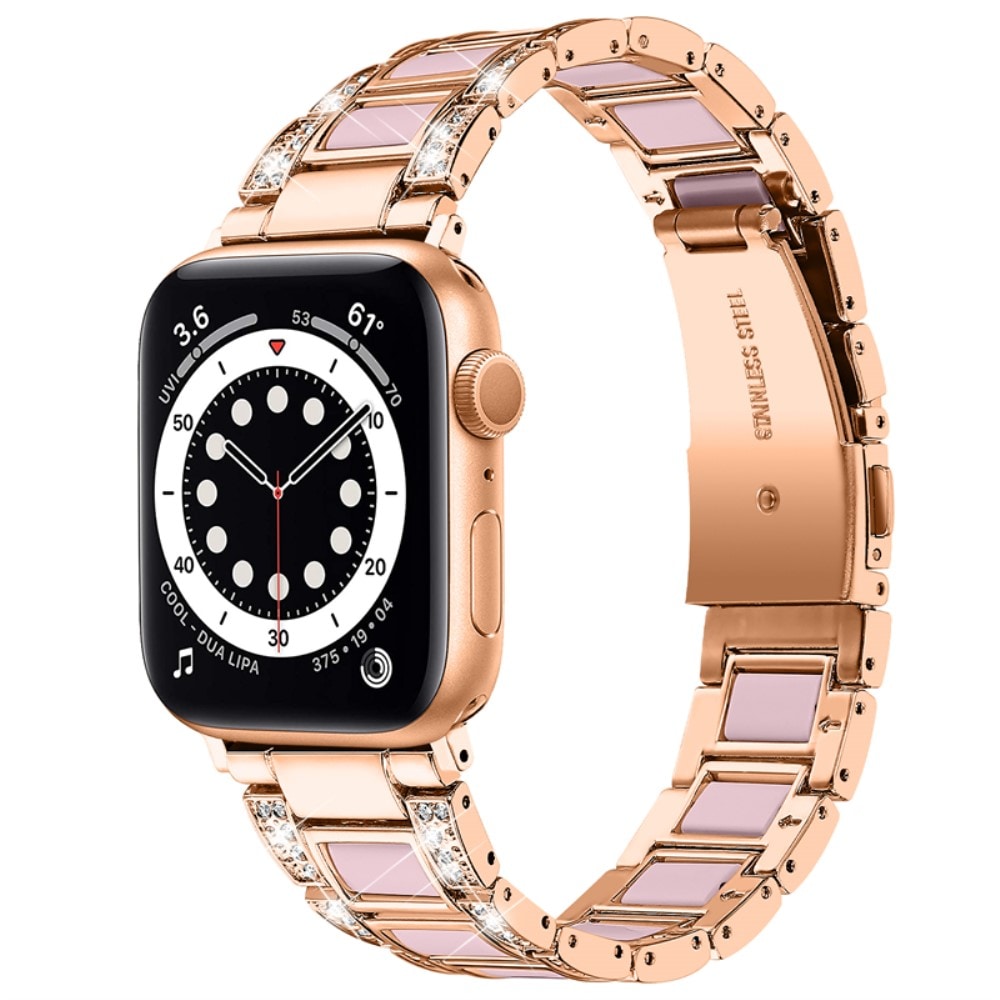 Apple Watch Series 11 42mm Armbånd i metal med fine sten, Rosegold Rose