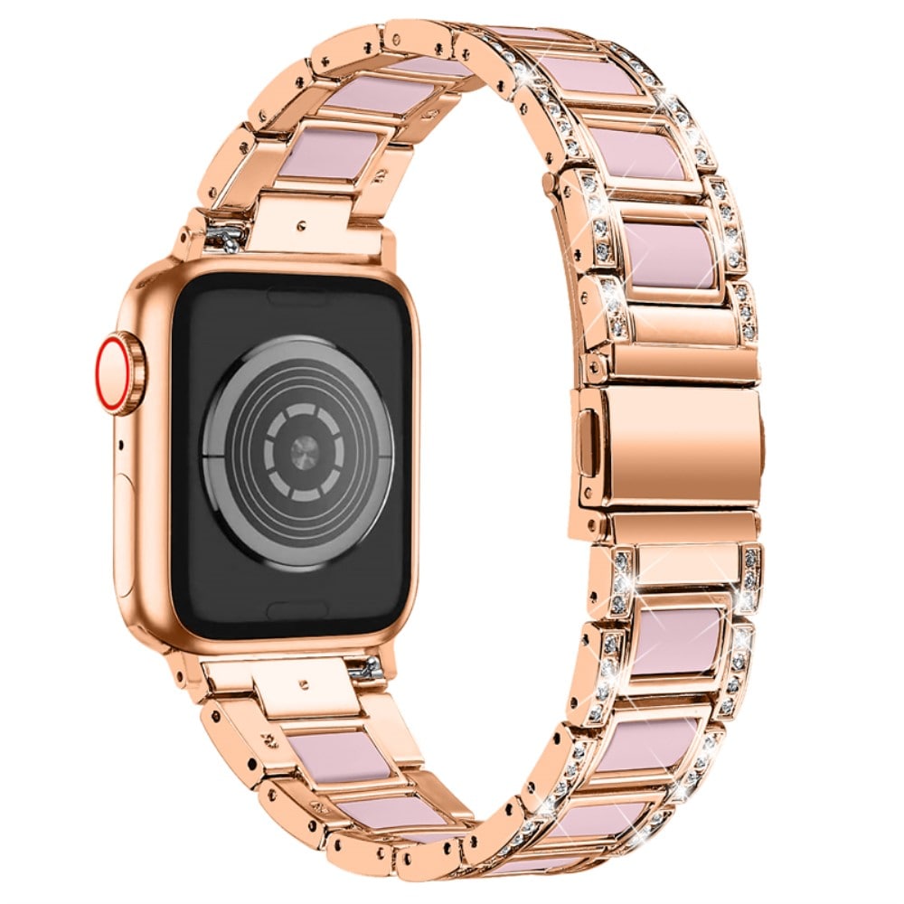 Apple Watch Series 11 42mm Armbånd i metal med fine sten, Rosegold Rose