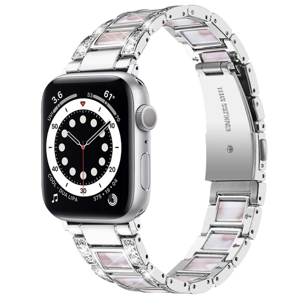 Apple Watch Series 11 42mm Armbånd i metal med fine sten, Silver Pearl