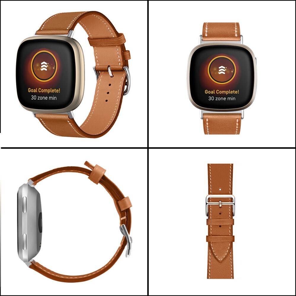 Fitbit Versa 4 Armbånd i ægte læder, Brun