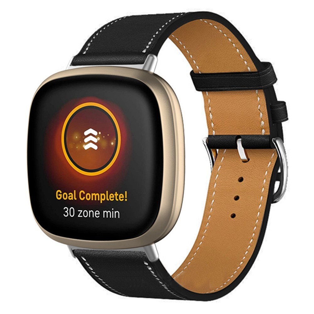 Fitbit Versa 4 Armbånd i ægte læder, Sort