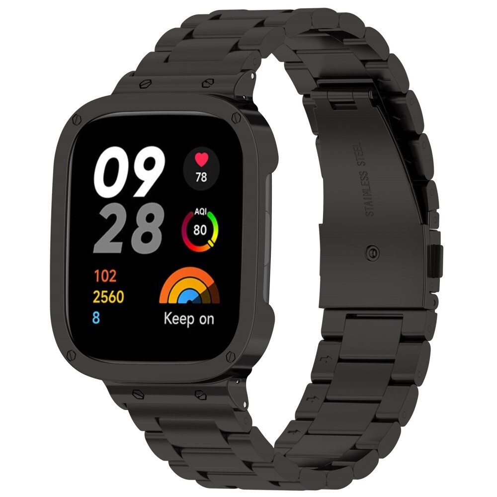 Xiaomi Redmi Watch 3 Stilrent linkarmbånd i metal, Sort