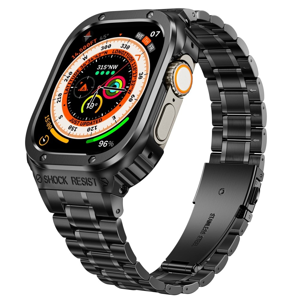 Apple Watch SE 44mm Robust armbånd med indbygget cover Full Metal, Sort