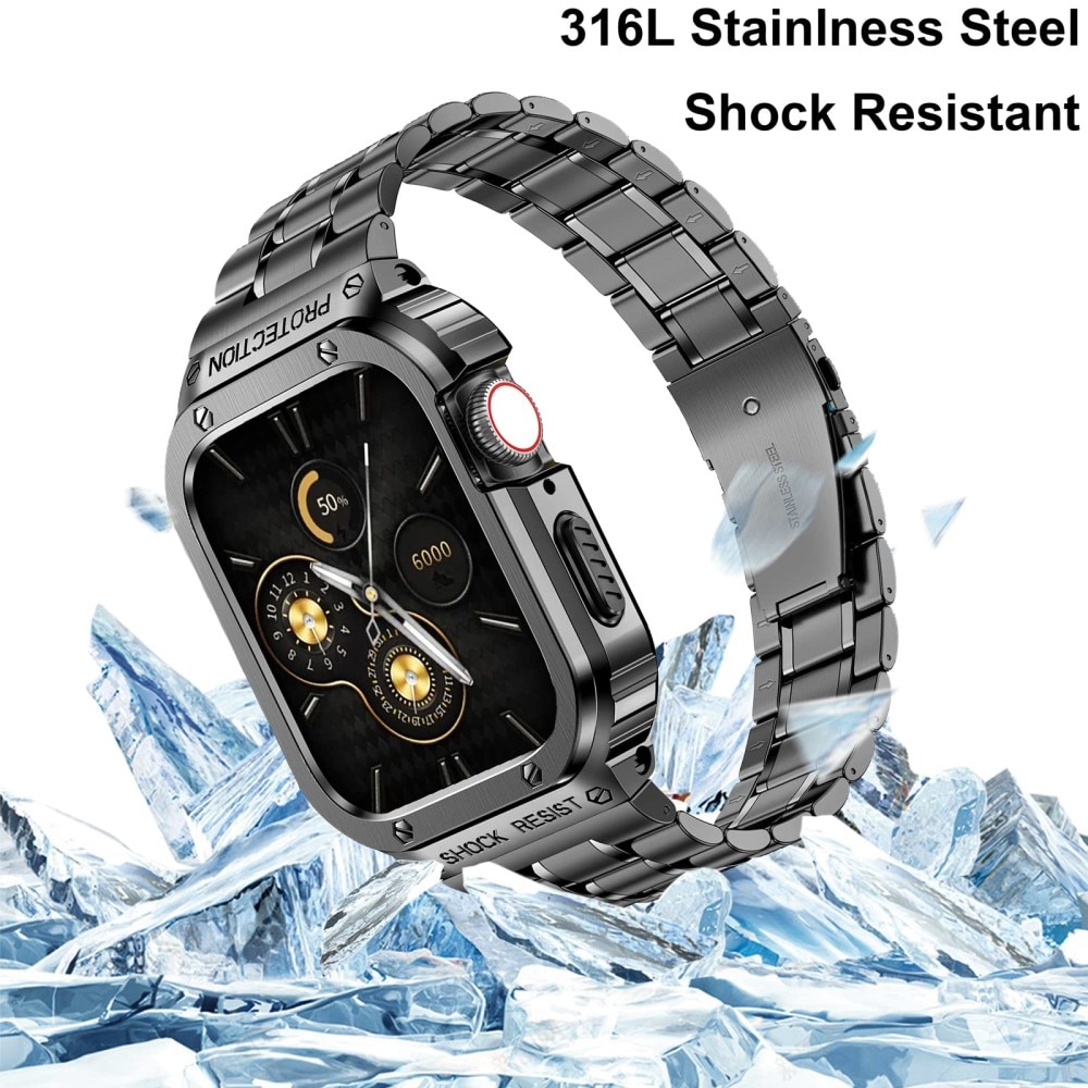 Apple Watch SE 44mm Robust armbånd med indbygget cover Full Metal, Mørkegrå