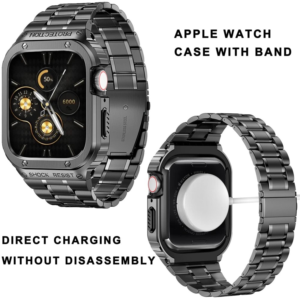 Apple Watch SE 44mm Robust armbånd med indbygget cover Full Metal, Mørkegrå