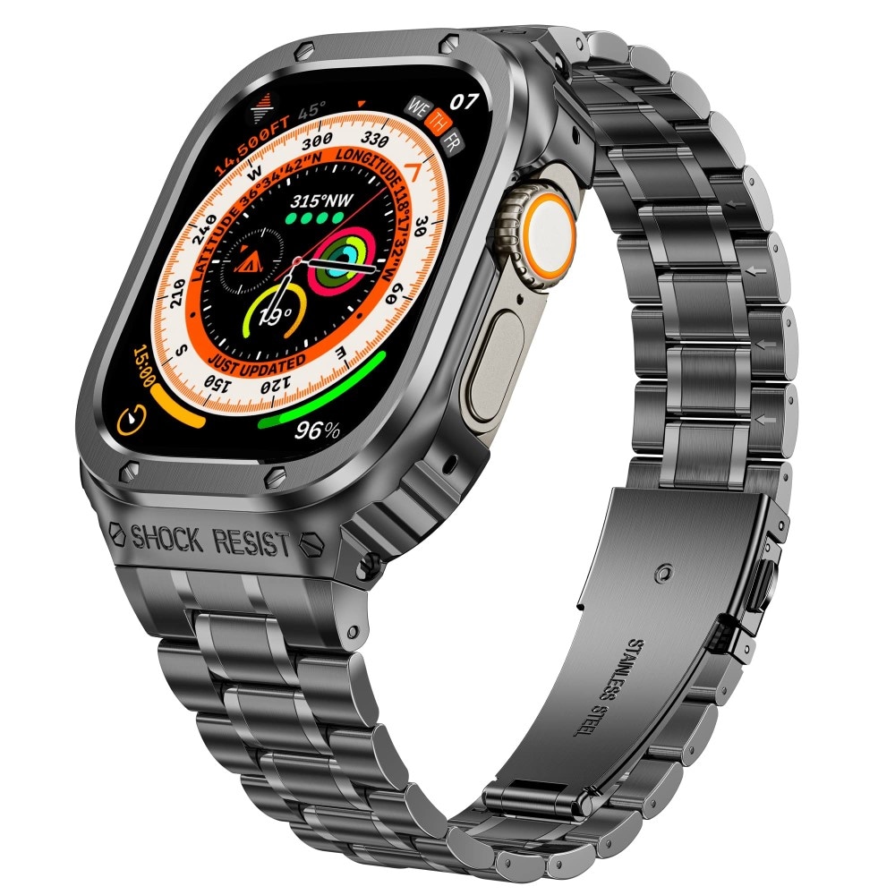 Apple Watch SE 44mm Robust armbånd med indbygget cover Full Metal, Mørkegrå
