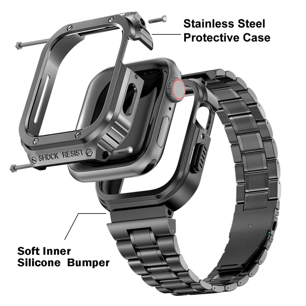 Apple Watch SE 44mm Robust armbånd med indbygget cover Full Metal, Mørkegrå