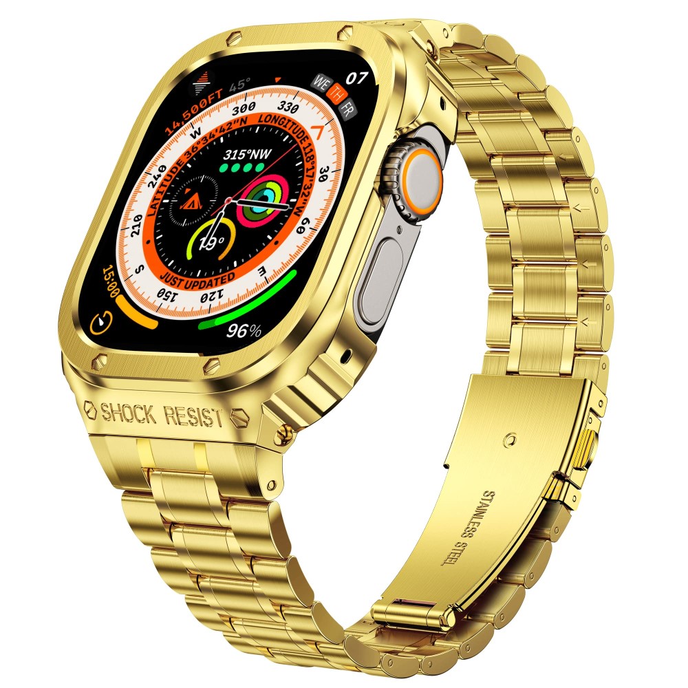 Apple Watch SE 44mm Robust armbånd med indbygget cover Full Metal, Guld