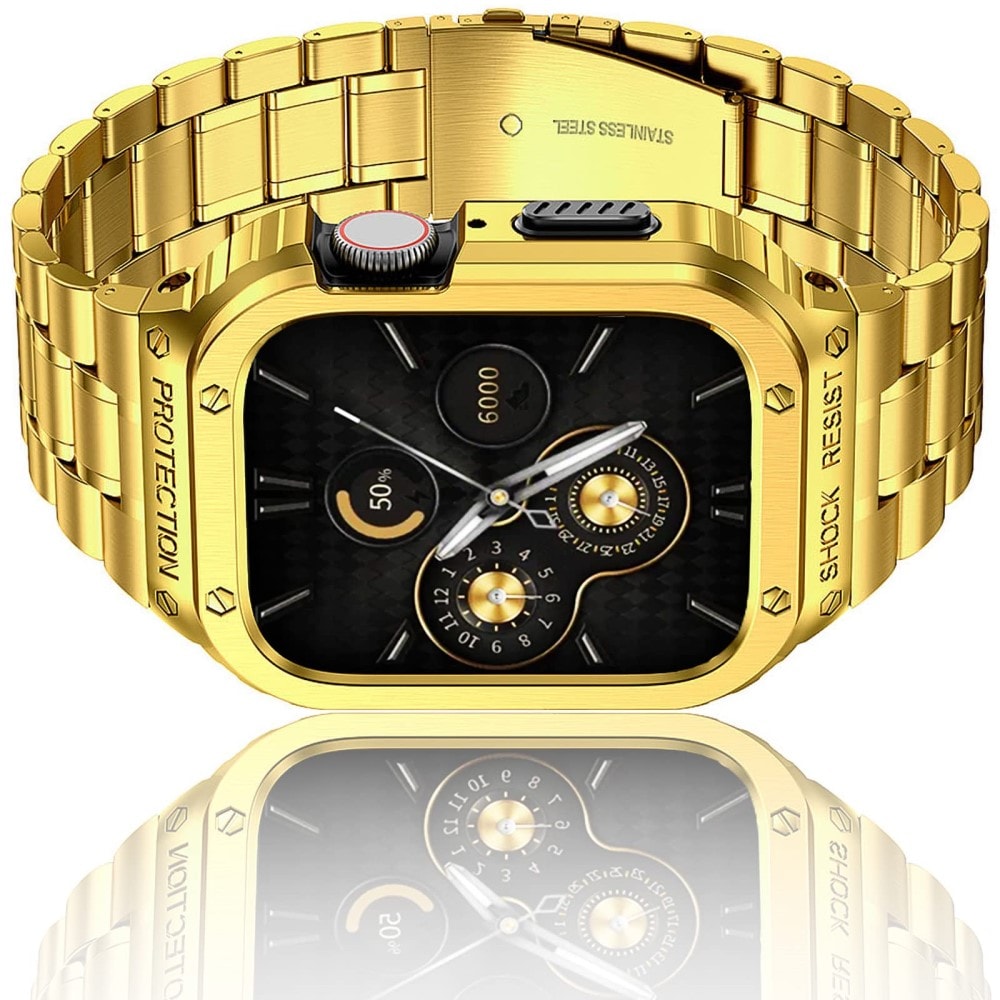 Apple Watch SE 44mm Robust armbånd med indbygget cover Full Metal, Guld