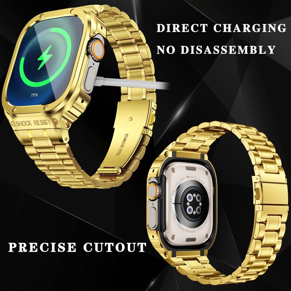 Apple Watch SE 44mm Robust armbånd med indbygget cover Full Metal, Guld