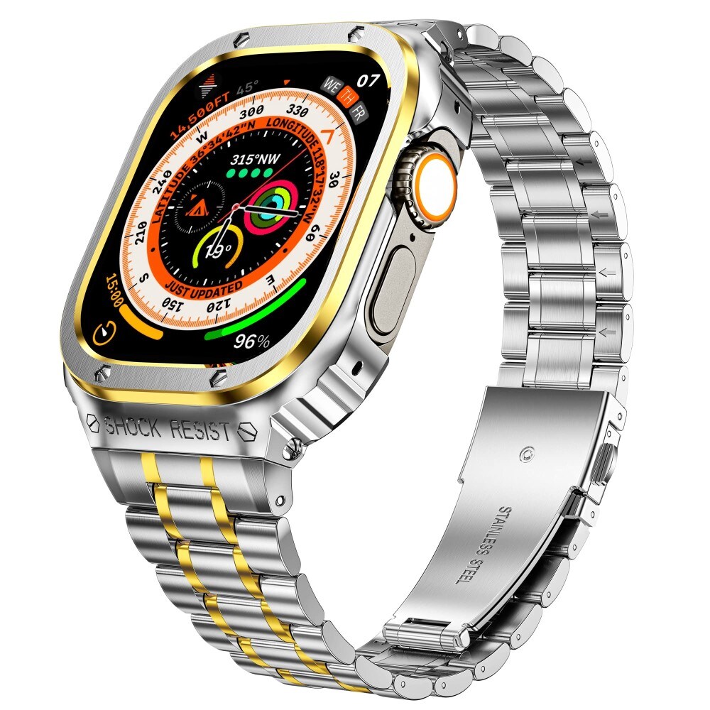 Apple Watch Ultra 49mm 2nd Gen Robust armbånd med indbygget cover Full Metal, Sølv