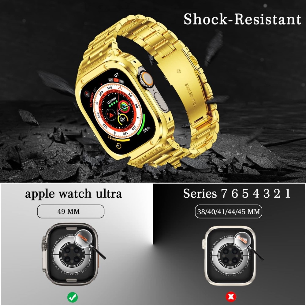 Apple Watch Ultra 49mm 1st Gen Robust armbånd med indbygget cover Full Metal, Guld