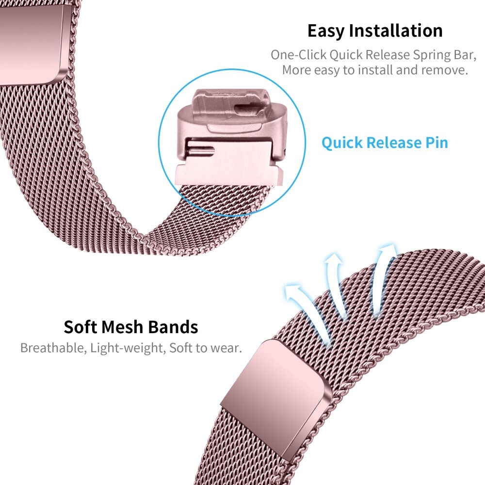 Fitbit Inspire 3 Armbånd Milanese Loop, Lyserød guld