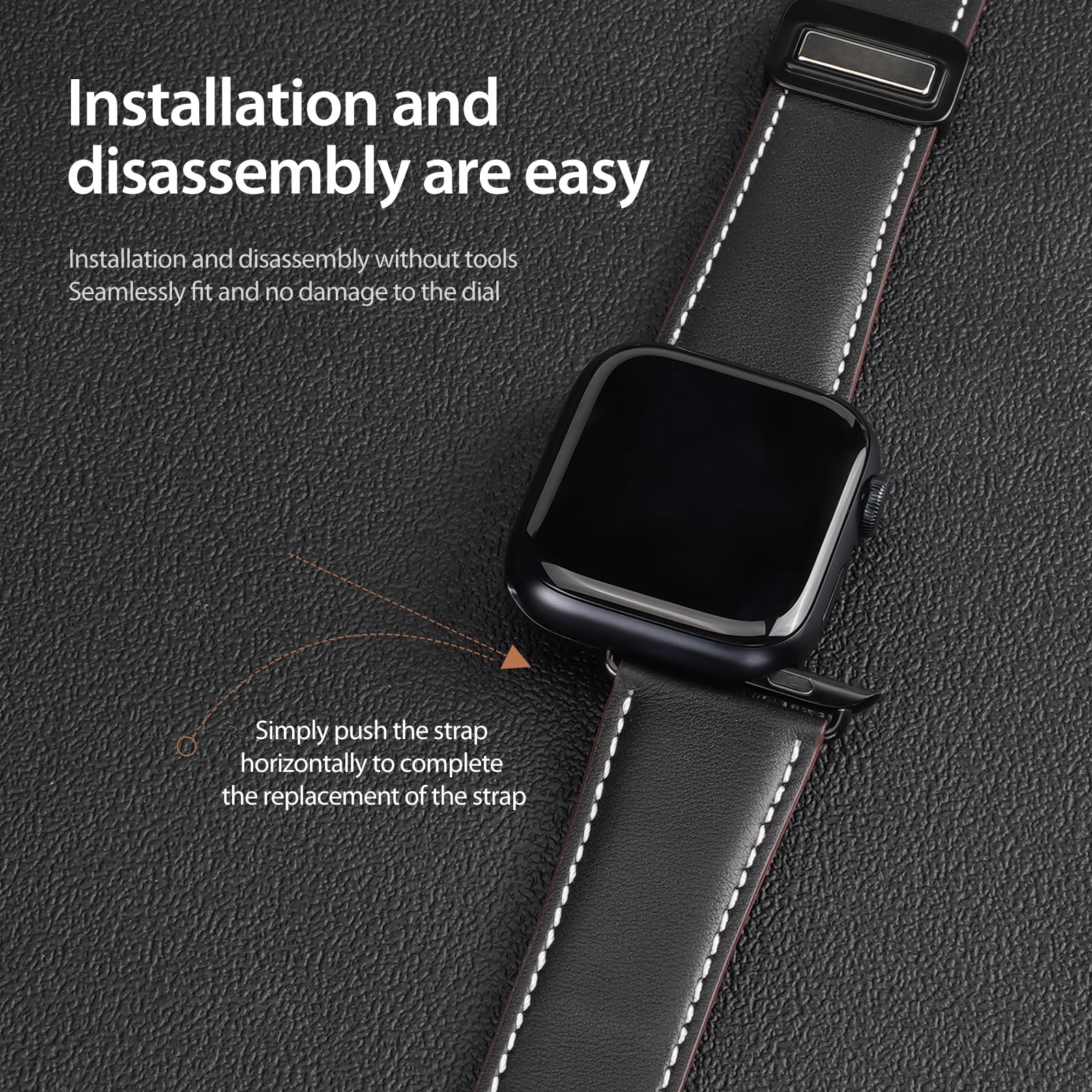 Apple Watch SE 3 40mm Rem i læder, Sort