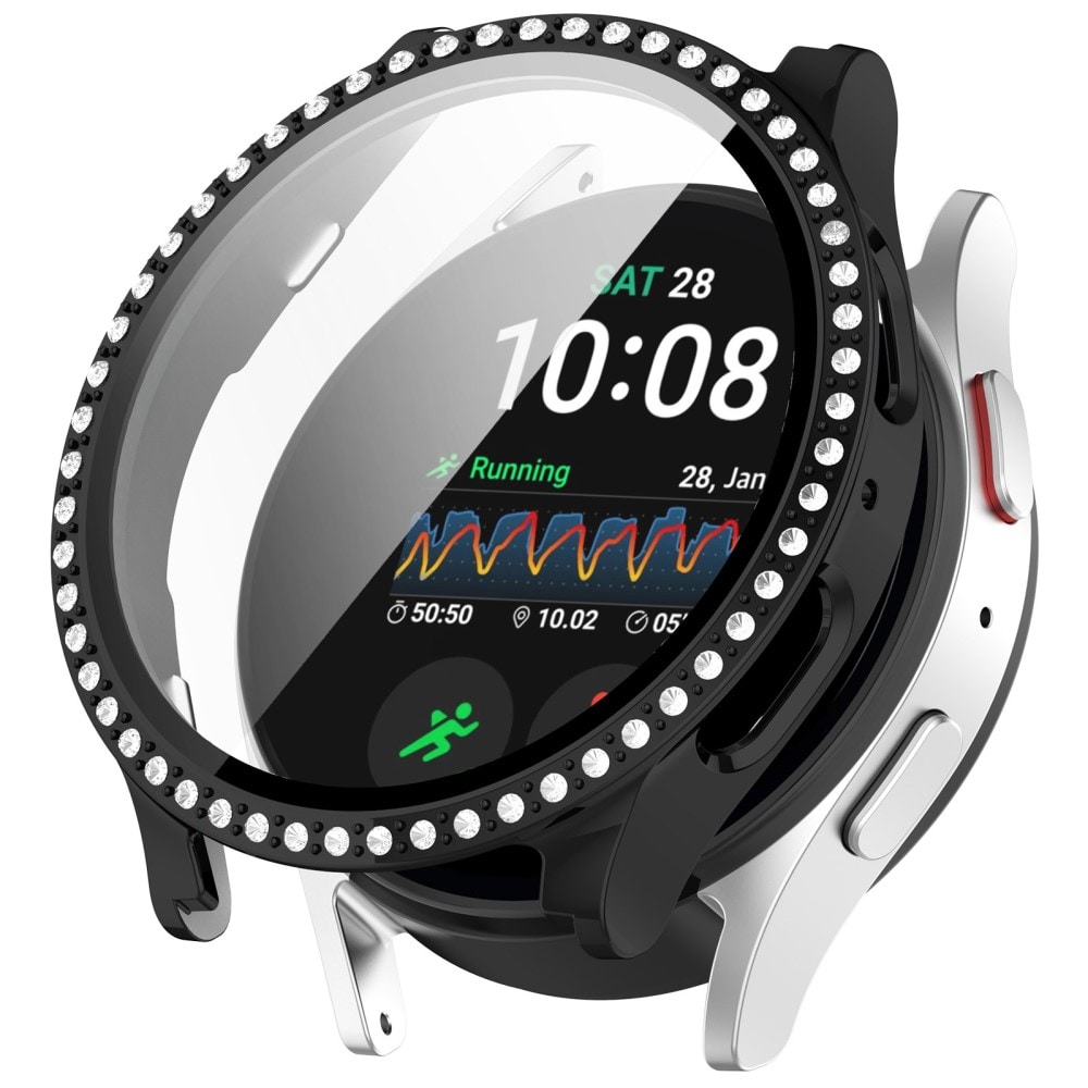 Samsung Galaxy Watch 7 40mm Fuldendt cover med indbygget skærmbeskytter og sten, Sort