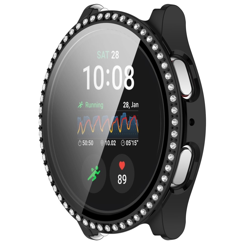 Samsung Galaxy Watch 7 40mm Fuldendt cover med indbygget skærmbeskytter og sten, Sort