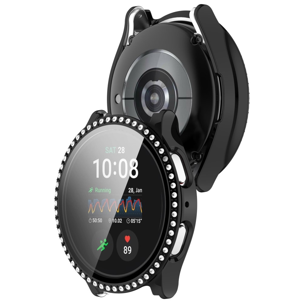 Samsung Galaxy Watch 7 40mm Fuldendt cover med indbygget skærmbeskytter og sten, Sort
