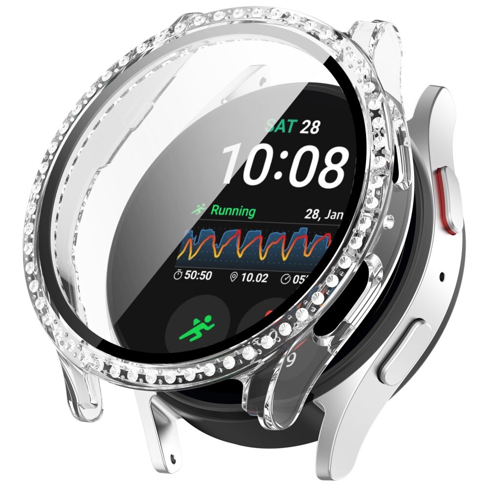 Samsung Galaxy Watch 7 40mm Fuldendt cover med indbygget skærmbeskytter og sten, Gennemsigtig