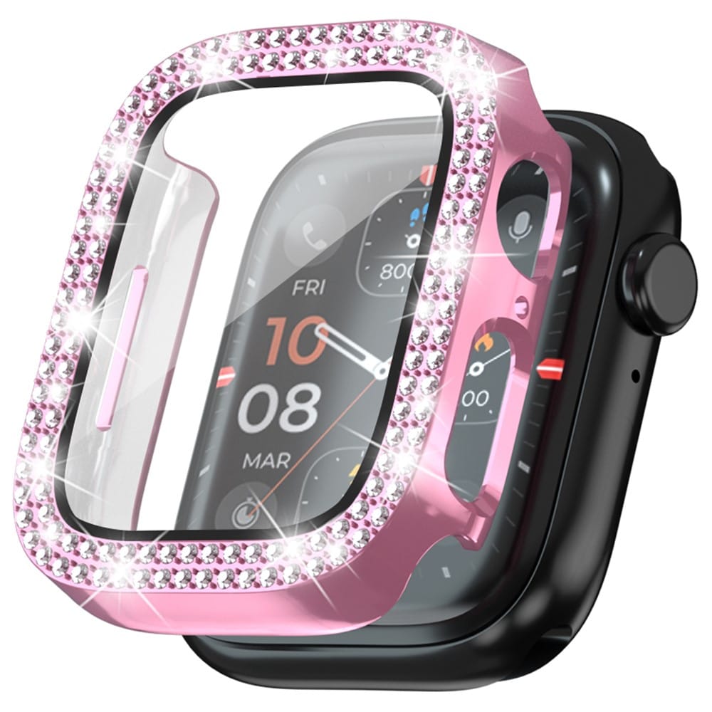 Apple Watch SE 44mm Fuldendt cover med indbygget skærmbeskytter og sten, Lyserød
