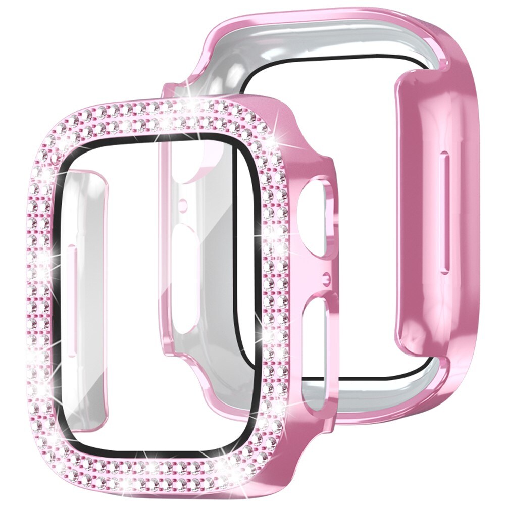 Apple Watch SE 44mm Fuldendt cover med indbygget skærmbeskytter og sten, Lyserød