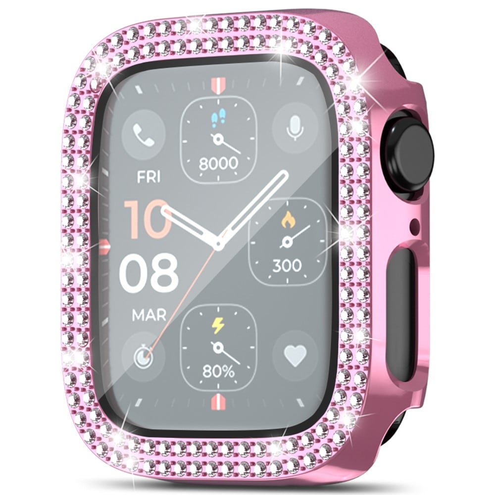 Apple Watch SE 44mm Fuldendt cover med indbygget skærmbeskytter og sten, Lyserød