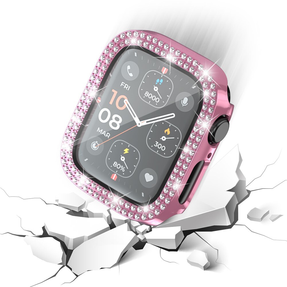Apple Watch SE 44mm Fuldendt cover med indbygget skærmbeskytter og sten, Lyserød