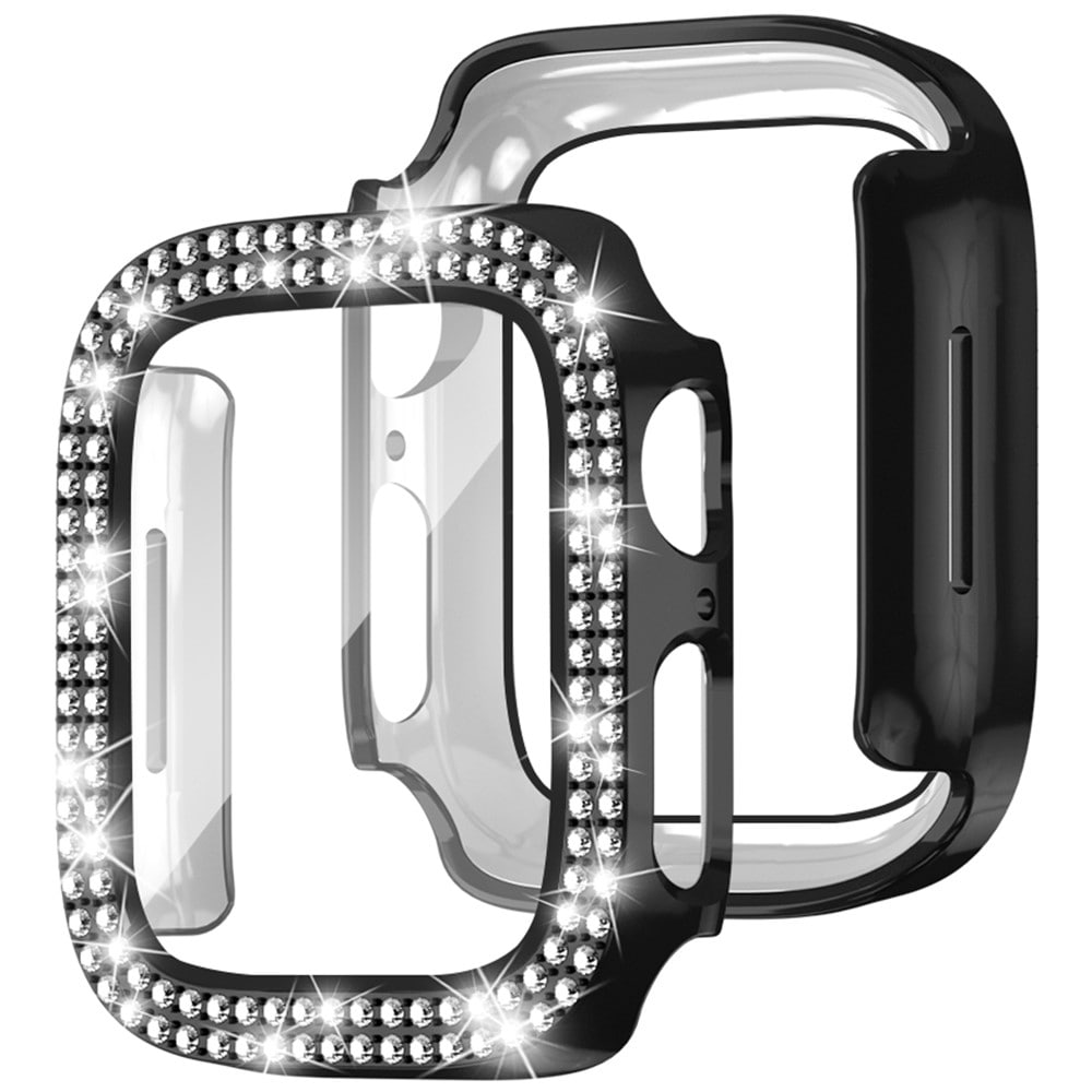 Apple Watch SE 44mm Fuldendt cover med indbygget skærmbeskytter og sten, Sort