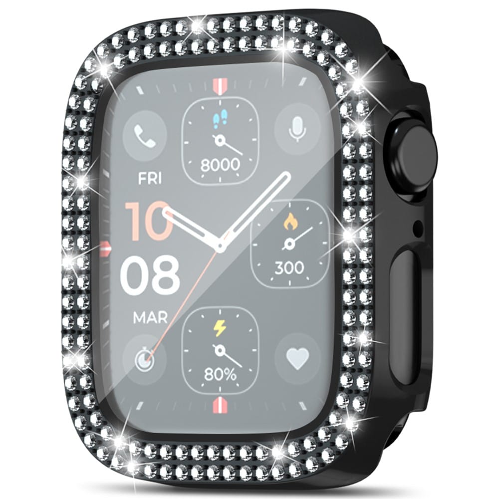 Apple Watch SE 44mm Fuldendt cover med indbygget skærmbeskytter og sten, Sort