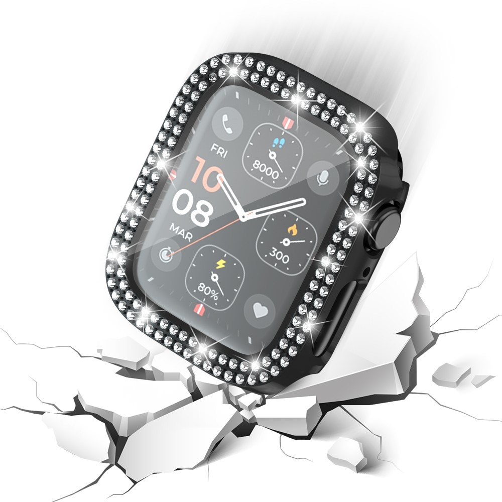 Apple Watch SE 44mm Fuldendt cover med indbygget skærmbeskytter og sten, Sort