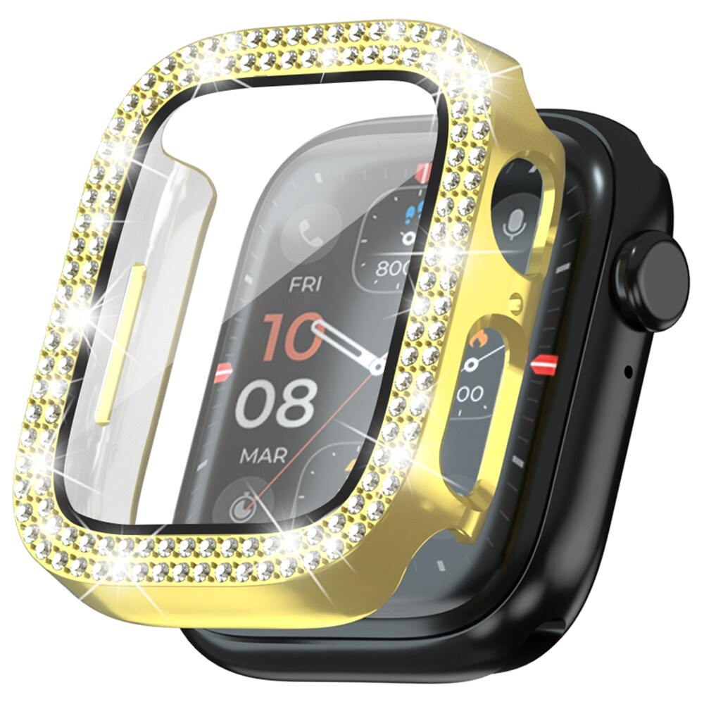 Apple Watch SE 44mm Fuldendt cover med indbygget skærmbeskytter og sten, Guld
