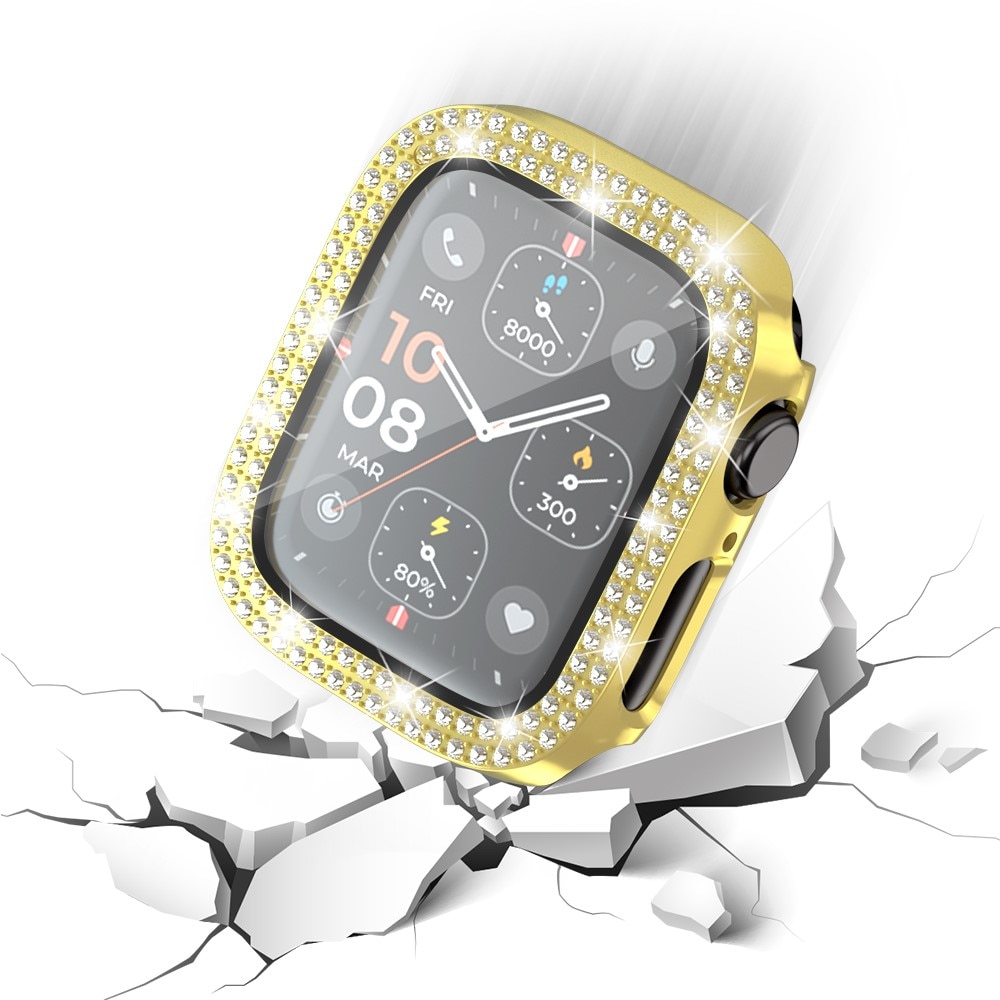 Apple Watch SE 44mm Fuldendt cover med indbygget skærmbeskytter og sten, Guld