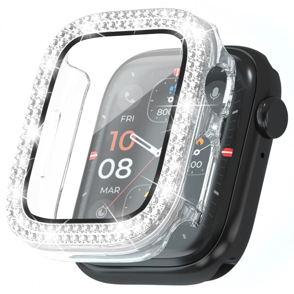 Apple Watch SE 44mm Fuldendt cover med indbygget skærmbeskytter og sten, Sølv
