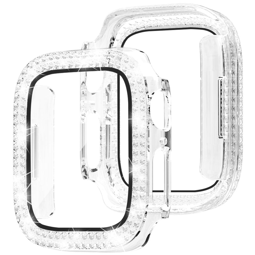 Apple Watch SE 44mm Fuldendt cover med indbygget skærmbeskytter og sten, Sølv