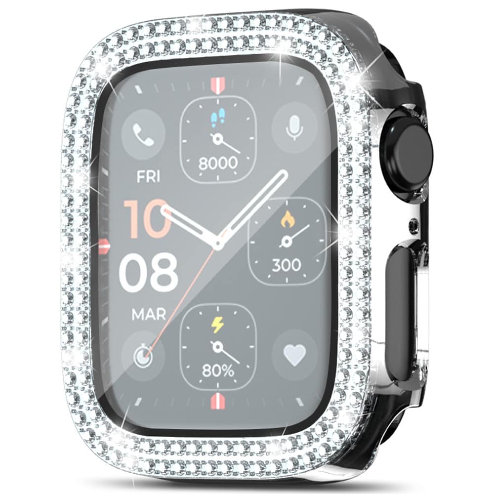 Apple Watch SE 44mm Fuldendt cover med indbygget skærmbeskytter og sten, Sølv