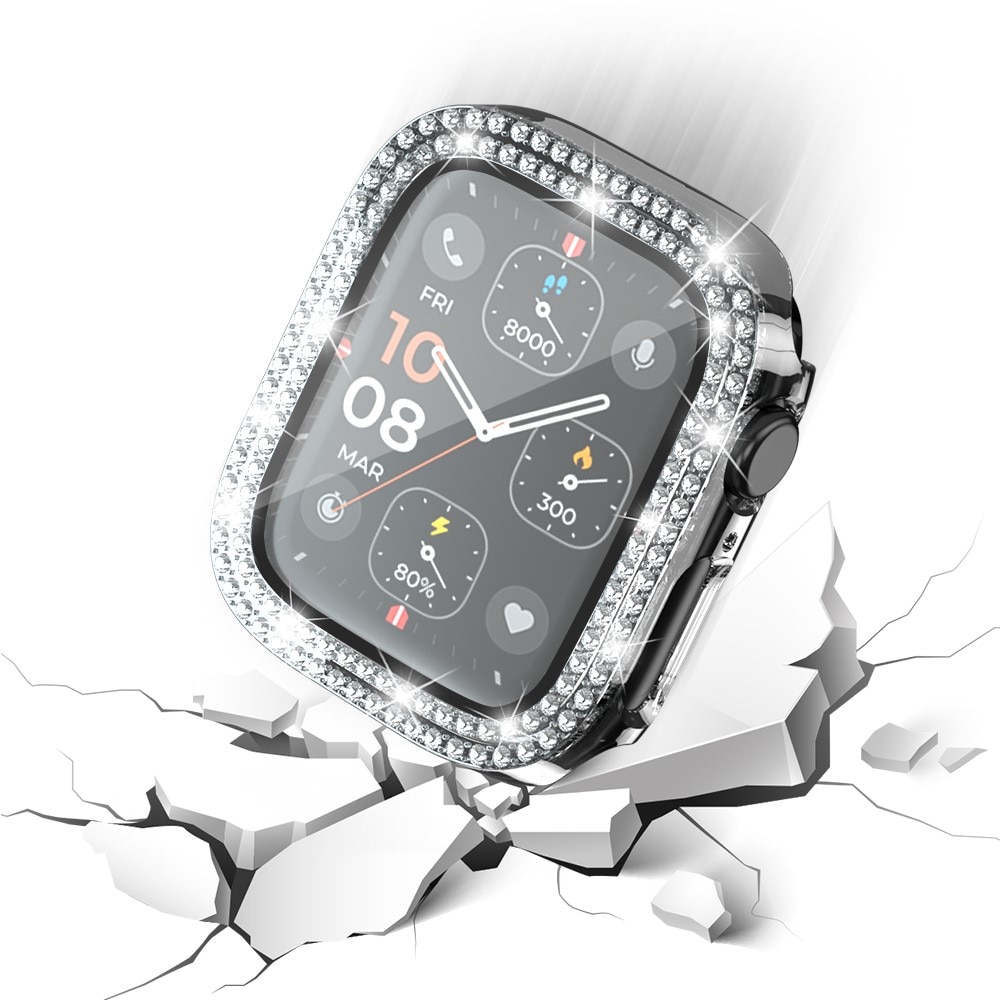 Apple Watch SE 44mm Fuldendt cover med indbygget skærmbeskytter og sten, Sølv
