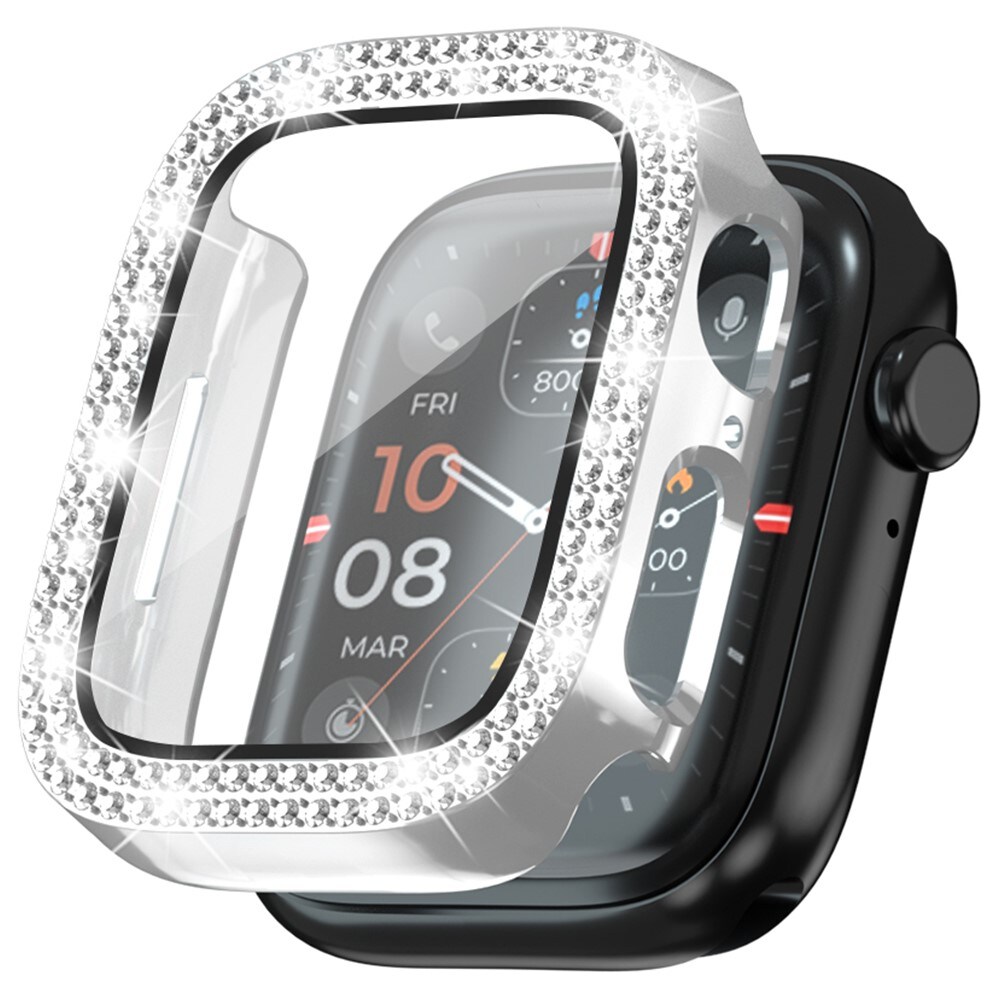 Apple Watch Series 4-6 40mm Fuldendt cover med indbygget skærmbeskytter og sten, Sølv