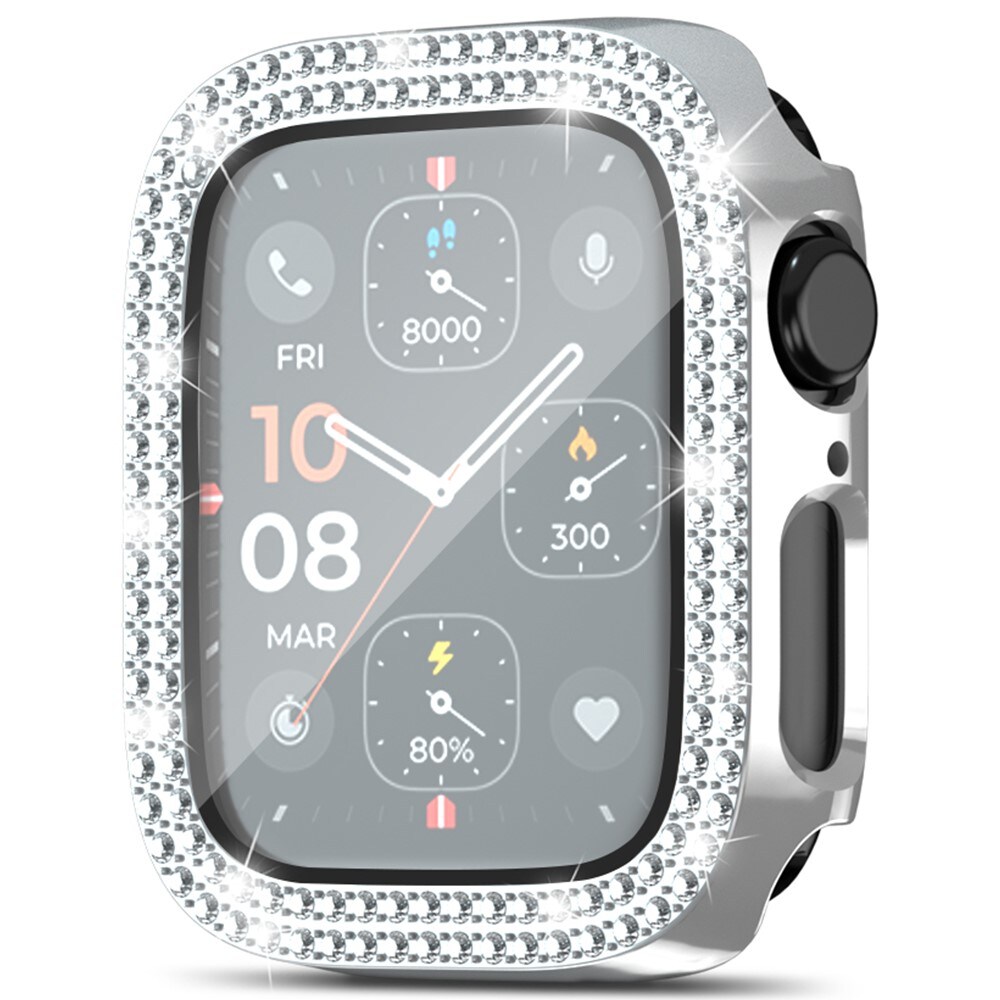 Apple Watch Series 4-6 40mm Fuldendt cover med indbygget skærmbeskytter og sten, Sølv