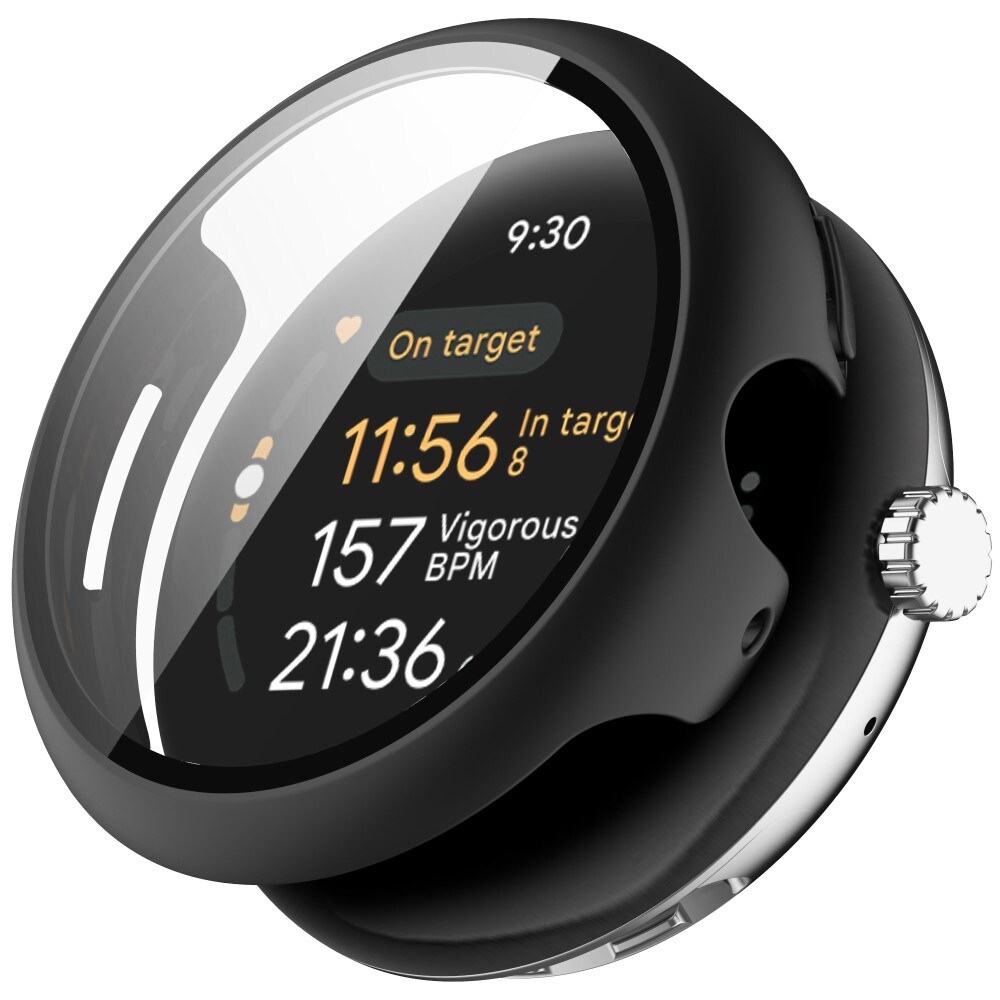 Google Pixel Watch 3 45mm Heldækkende cover med indbygget skærmbeskytter, Sort